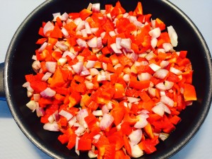 cuisson échalotes poivrons rouges