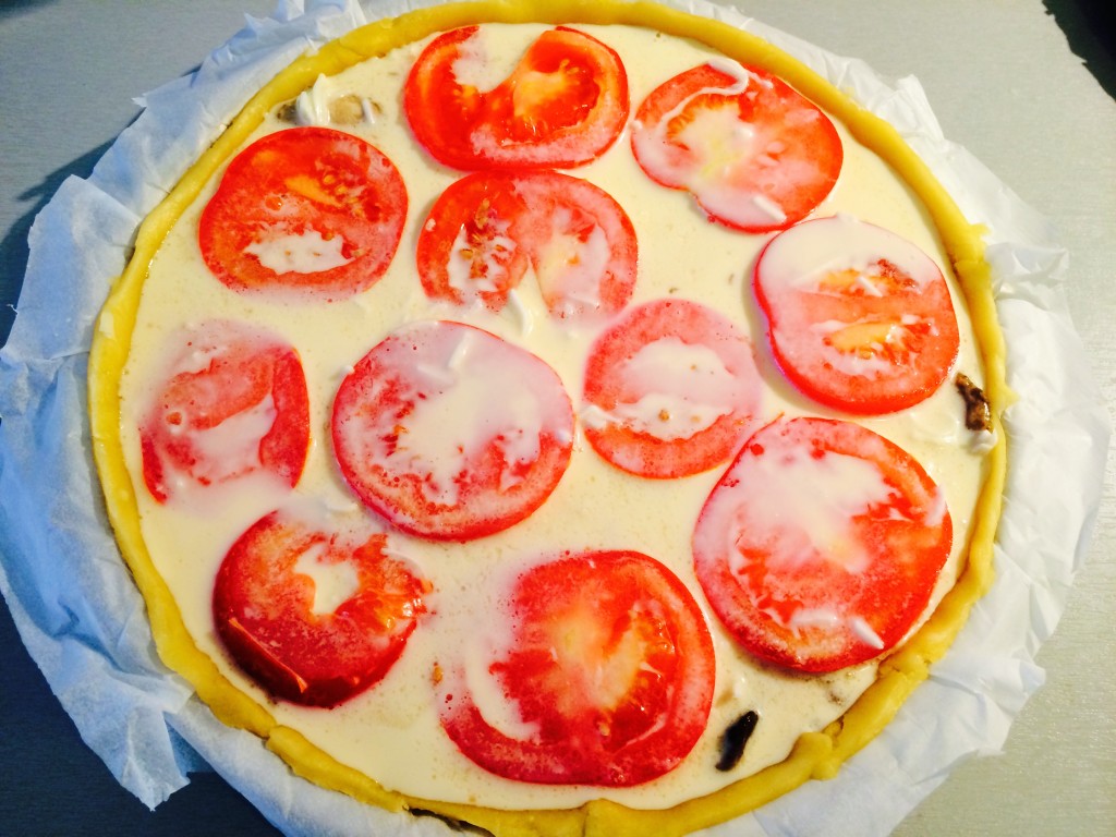 Tarte champignons lardons tomates origan SoRoseBonbons