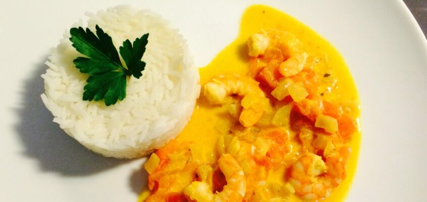 Crevettes curry lait de coco