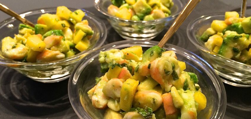 Verrines mangue avocat crevettes